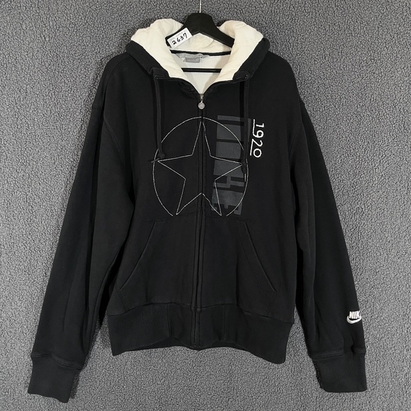 Nike Vintage Y2K Star Waffle Lined Full Zip Hoodie Jacket- Men's Size XL - Black - Picture 1 of 12